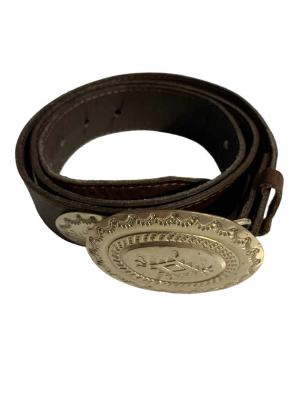 Women's Unbranded Brown Leather Belt with Silver Conchos, One Size